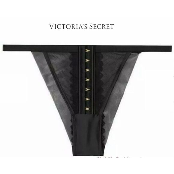 Victorias Secret NWT Luxe‎ Black Hook Mesh Velvet Brazilian Very Sexy Panty Sz S - Picture 1 of 5